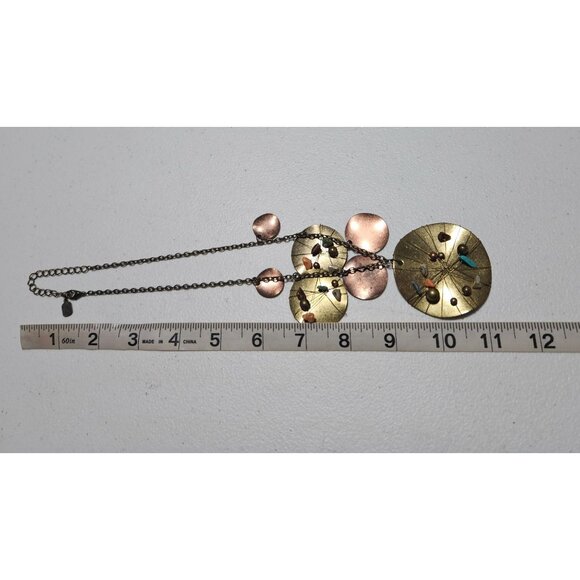 Art Deco Handcrafted Mixed Metal Pendant Statement Necklace Colorful Beads Women - Picture 6 of 7